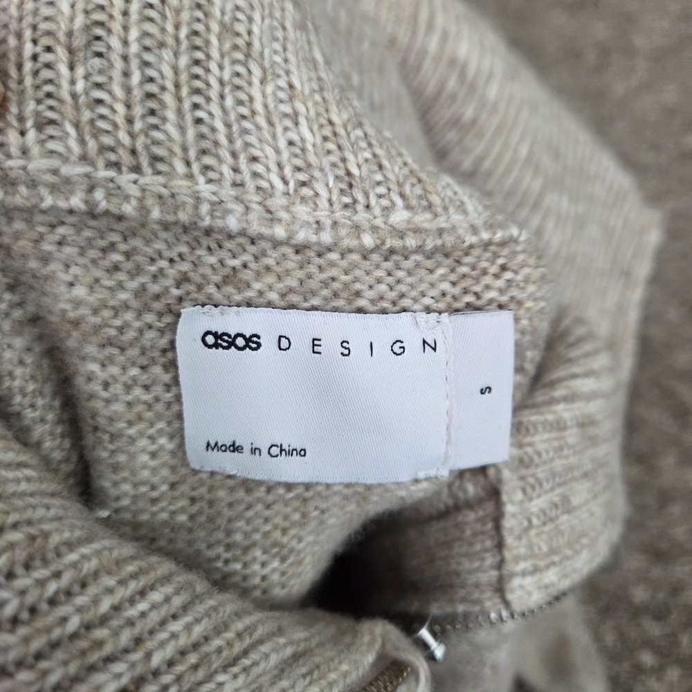 Asos Design Knitted‎ Jumper Mini Dress 1/4 Zip Oatmeal Womens Size Small - Picture 5 of 11